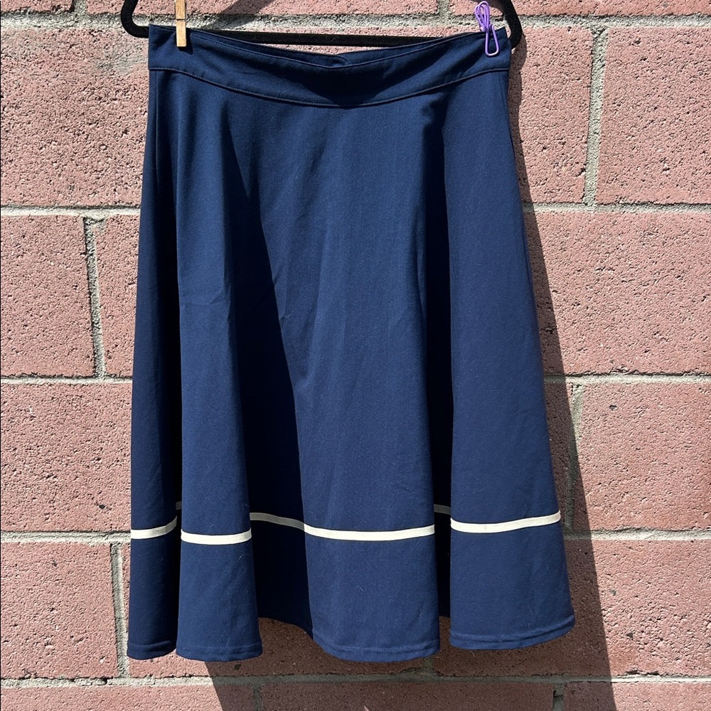 1950s Mod Cloth RockSteady Pinup Circle Swing Skirt Nautical Navy Blue XL
